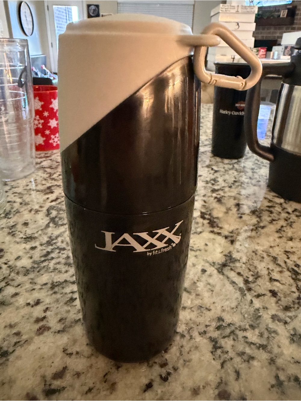Travel mug on countertop